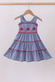 Blue crab embroidery gingham tiered dress - Aaria Tees Aaria Tees
