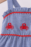 Blue crab embroidery gingham tiered dress - Aaria Tees Aaria Tees