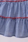 Blue crab embroidery gingham tiered dress - Aaria Tees Aaria Tees
