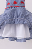 Blue crab embroidery gingham tiered dress - Aaria Tees Aaria Tees