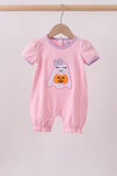 Pink ghost pumpkin embroidery romper Aaria Tees