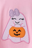 Pink ghost pumpkin embroidery romper Aaria Tees
