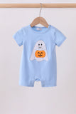 Blue ghost pumpkin embroidery romper Aaria Tees
