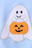 Blue ghost pumpkin embroidery romper Aaria Tees