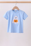 Blue ghost pumpkin embroidery top Aaria Tees