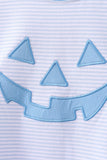 Blue stripe Smirk face applique top Aaria Tees
