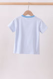 Blue stripe Smirk face applique top Aaria Tees