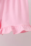 Pink ghost pumpkin embroidery ruffle shorts set Aaria Tees