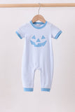 Blue stripe Smirk face applique romper Aaria Tees