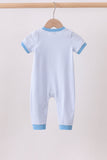 Blue stripe Smirk face applique romper Aaria Tees