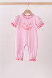 Pink stripe Smirk face applique romper Aaria Tees