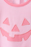 Pink stripe Smirk face applique romper Aaria Tees