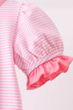 Pink stripe Smirk face applique romper Aaria Tees