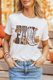 White FALL Letter Print Western Thanksgiving Graphic T-Shirt - Aaria Tees Aaria Tees