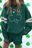 Evergreen Rhinestone Clover Varsity Pullover Drawstring Shorts 2pcs Set Aaria Tees