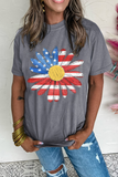 Gray Flag Pattern Sunflower Graphic Crew Neck Tee - Aaria Tees Aaria Tees