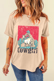 Khaki Cowgirl Rodeo Graphic Western Fashion Tee Aaria Tees