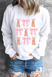 White Easter Bunny Bow Print Round Neck Pullover Sweatshirt Aaria Tees