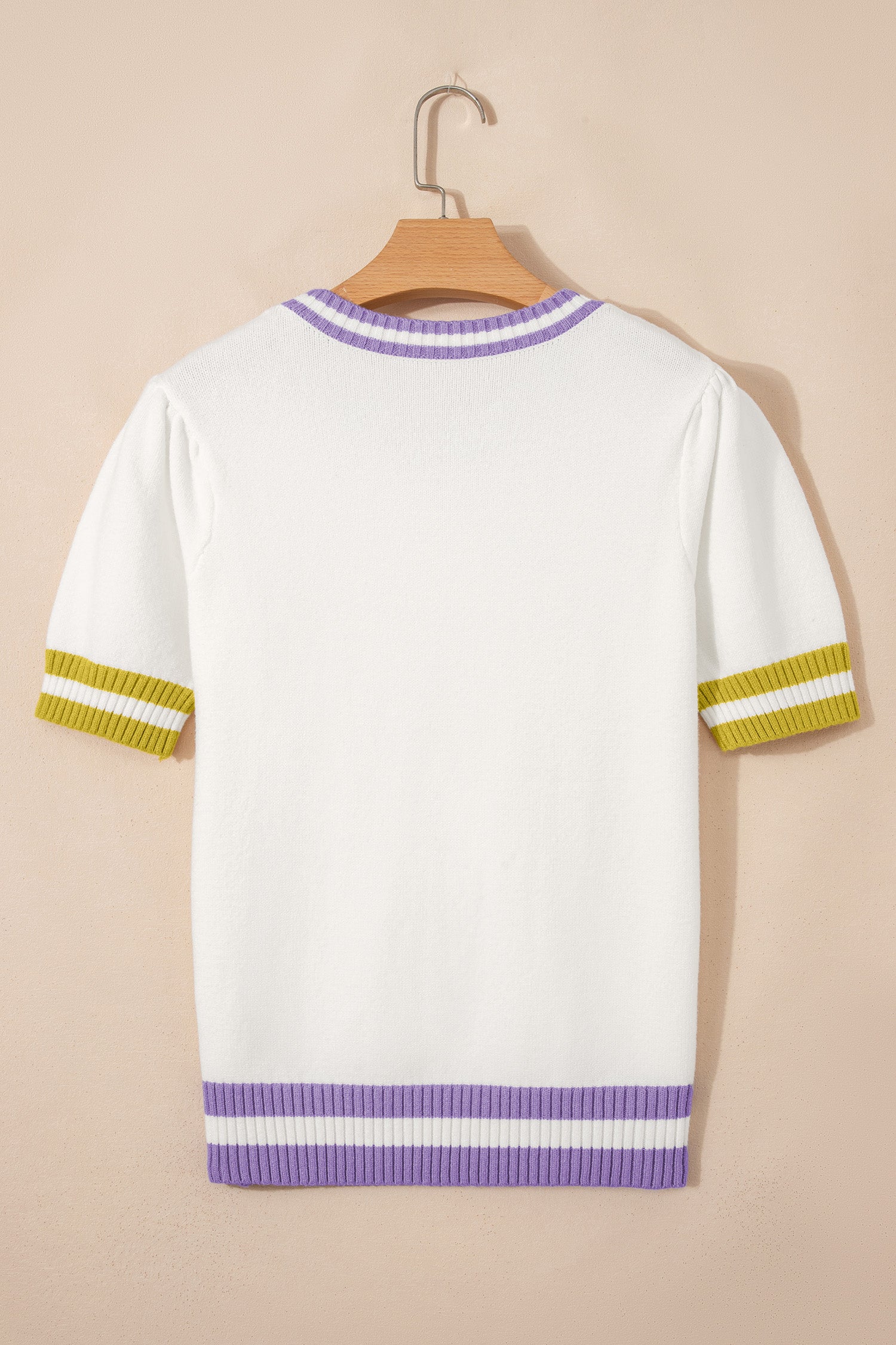 White Mardi Gras Tinsel Letter Graphic Short Sleeve Sweater - Aaria Tees Aaria Tees