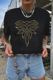 Black Rhinestone Western Pattern Cotton Blend Graphic T Shirt Aaria Tees