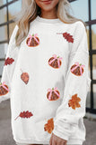 White Sequin Pumpkin Leaf Corded Ribbed Oversized Sweatshirt Aaria Tees
