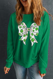 Dark Green St Patricks Clover Bow Printed Drop Shoulder Sweatshirt Aaria Tees