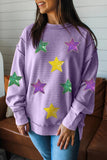 Lavendula Mardi Gras Holiday Sequined Star Patched Patterned Top - Aaria Tees Aaria Tees