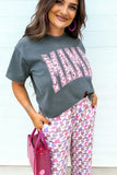 Medium Grey MAMA Letter Graphic Tee Camouflage Print Loose Pant Set - Aaria Tees Aaria Tees