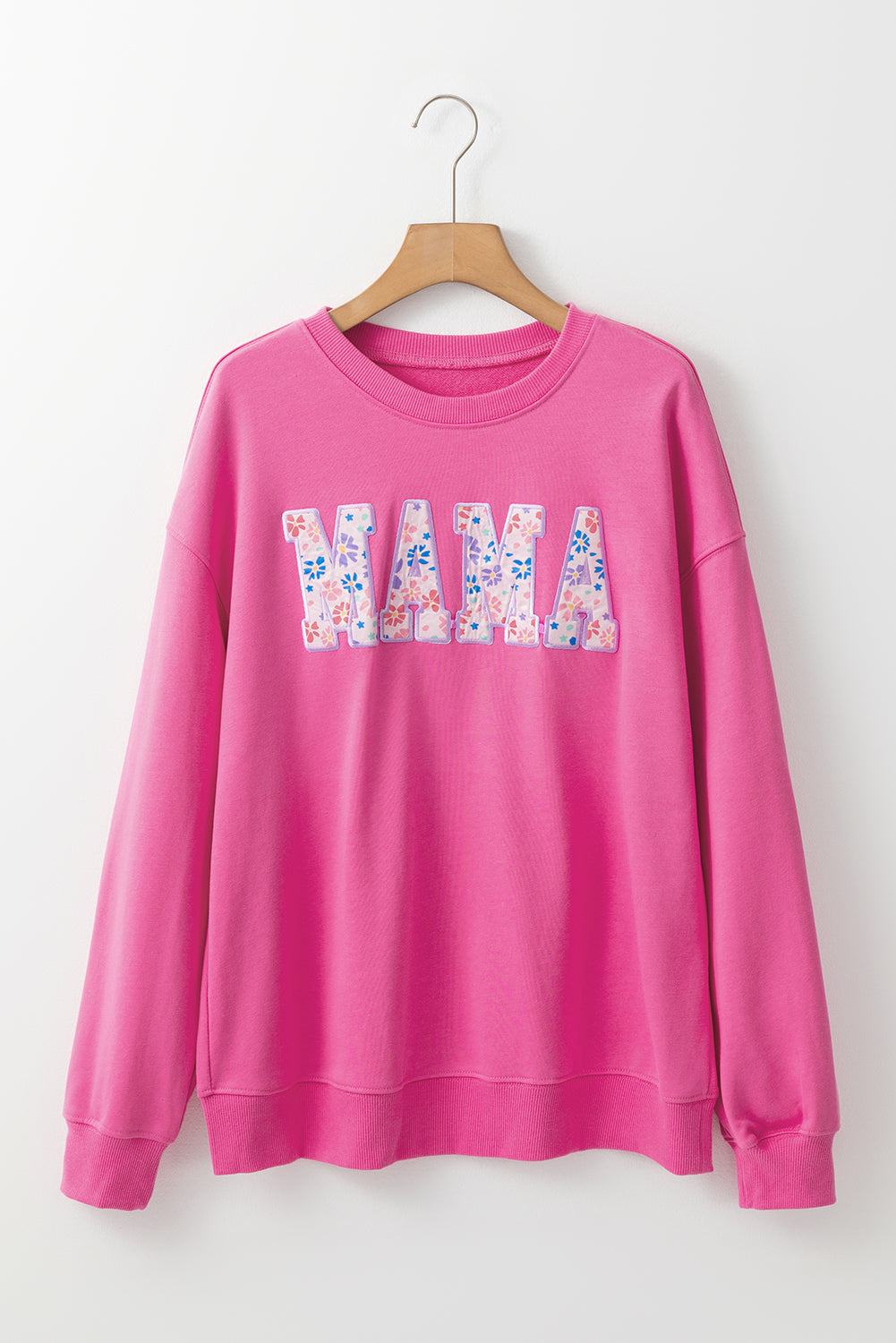 Rose Red Floral MAMA Embroidered Graphic Pullover Sweatshirt - Aaria Tees Aaria Tees