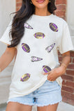 White Sequin Game Day Football Print T-Shirt Aaria Tees