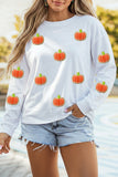 White Glitter Chenille Pumpkin Patch Graphic Long Sleeve Top - Aaria Tees Aaria Tees