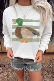 White Western Duck Graphic Casual Pullover Sweatshirt Aaria Tees