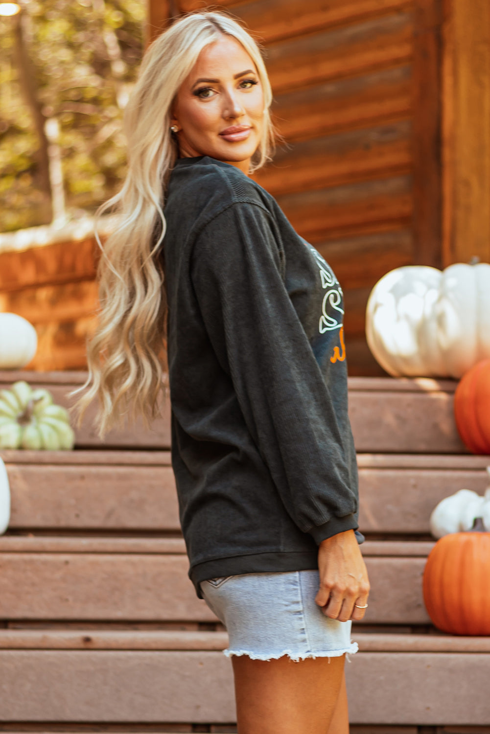 Dark Grey Pumpkin Spice Baby Graphic Textured Sweatshirt - Aaria Tees Aaria Tees