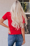 Red Leopard Striped Heart Shaped Print Crew Neck T Shirt - Aaria Tees Aaria Tees