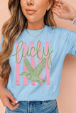 Light Blue Lucky Duck Print Casual Round Neck T Shirt - Aaria Tees Aaria Tees