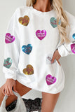 White Valentines Slogan Heart Sequin Corded Baggy Sweatshirt - Aaria Tees Aaria Tees