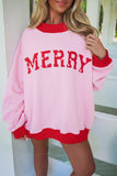 Pink Polka Dot Letter Graphic Colorblock Tunic Sweatshirt Aaria Tees