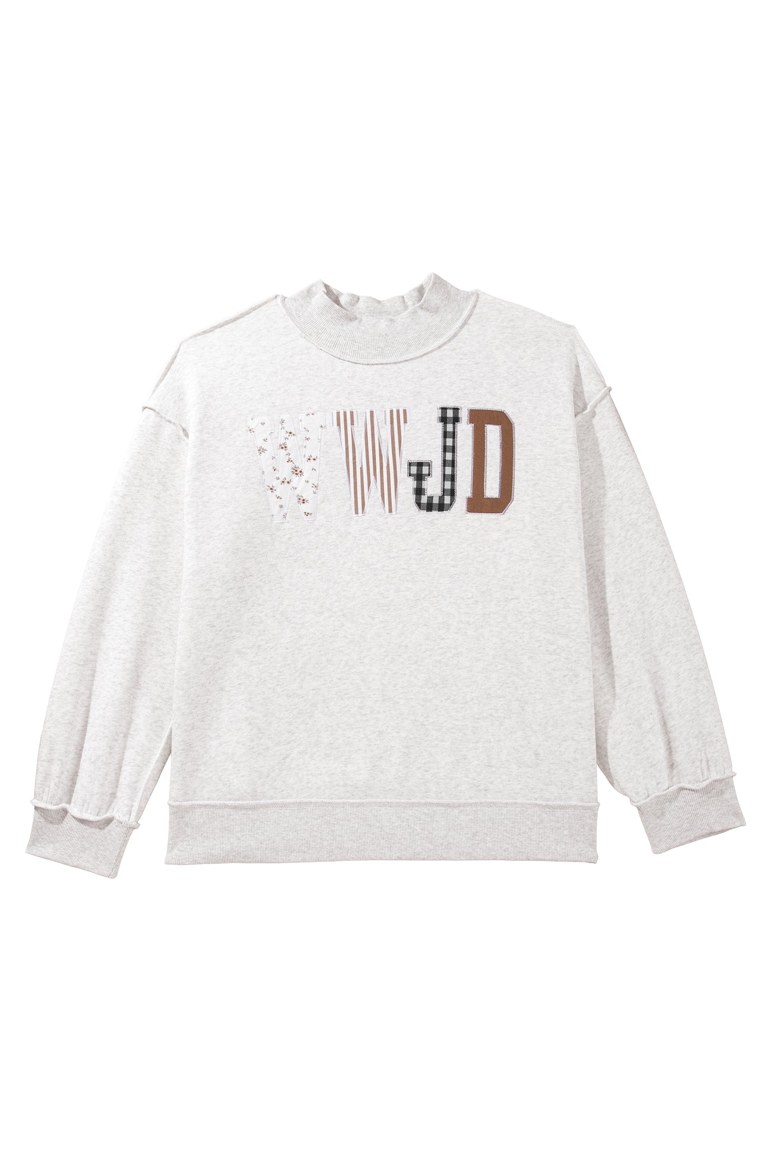 Gray WWJD Mix Pattern Letter Graphic Exposed Seam Loose Plus Size Sweatshirt - Aaria Tees Aaria Tees