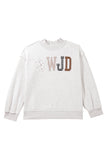 Gray WWJD Mix Pattern Letter Graphic Exposed Seam Loose Plus Size Sweatshirt - Aaria Tees Aaria Tees