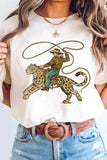 White Leopard Rodeo Cowboy Graphic Casual Tee Aaria Tees