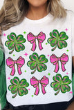White St Patrick Shamrock Bowknot Printed Crewneck Tee Aaria Tees