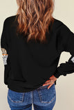 Black Basketball Patched Game Day Crew Neck Graphic Sweatshirt Aaria Tees