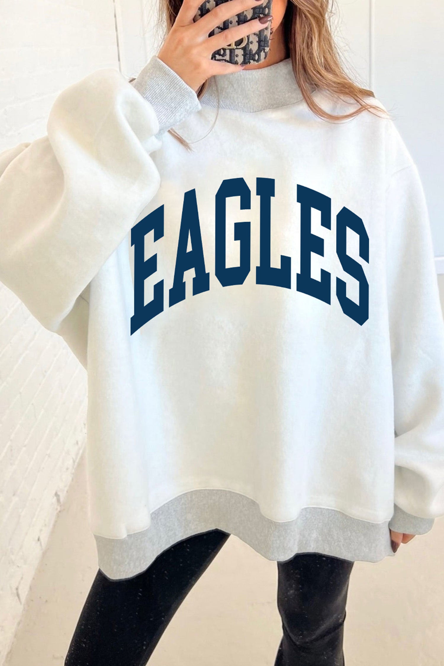 Light Grey WAR DAMN/ EAGLES Double Side Print High Neck Baggy Sweatshirt - Aaria Tees Aaria Tees