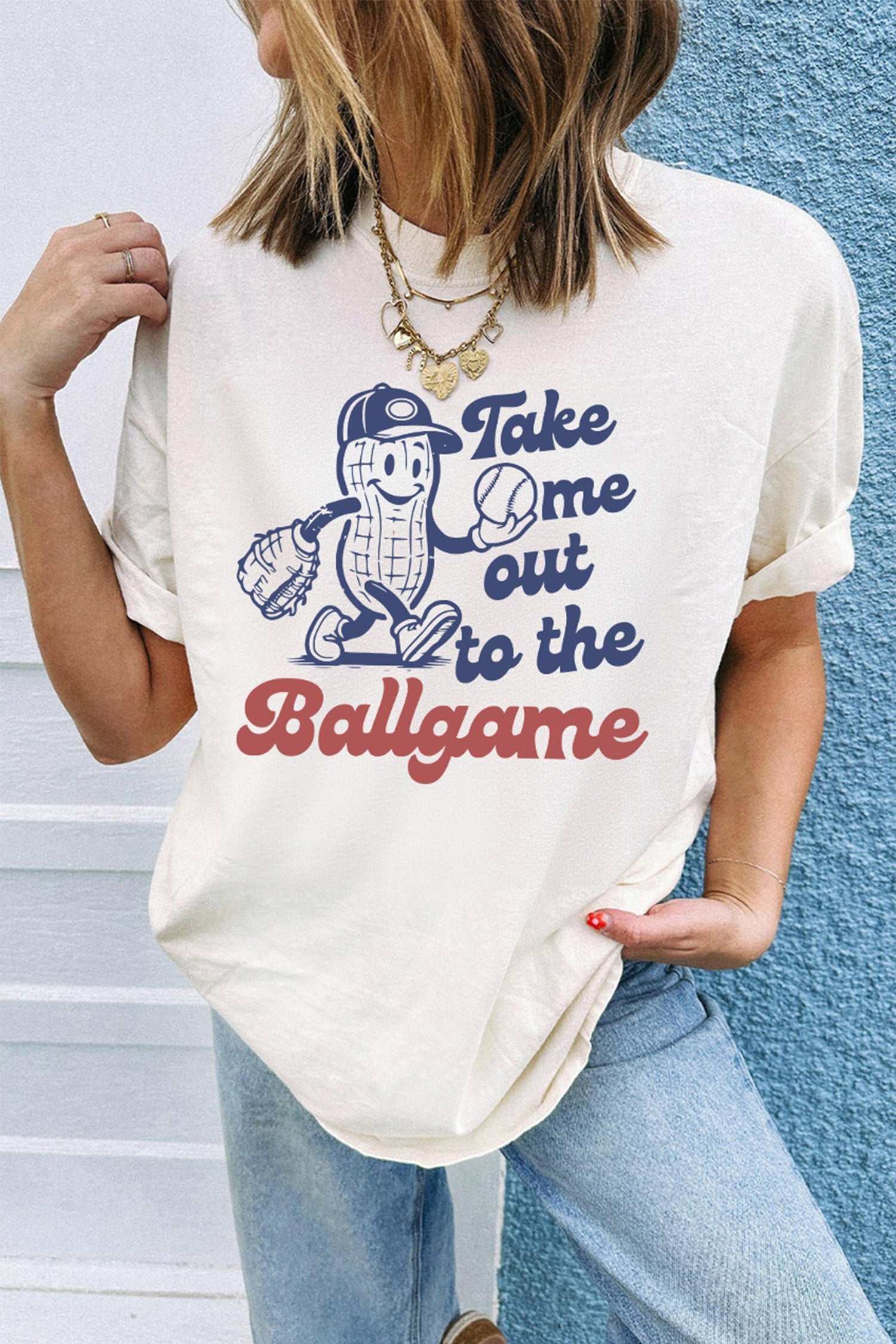 White Take me out to the Ballgame Casual Tee - Aaria Tees Aaria Tees