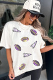 White Sequin Game Day Football Print T-Shirt Aaria Tees