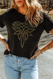 Black Rhinestone Western Pattern Cotton Blend Graphic T Shirt Aaria Tees