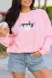 Pink Embroidered Ghost Halloween Graphic Sweatshirt Aaria Tees