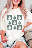 White Christmas Tree Checkered Distressed Graphic Oversize Tee Aaria Tees