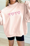 Apricot Pink Valentines Bow Heart Embroidered Mock Neck Sweatshirt - Aaria Tees Aaria Tees