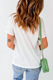 White Western Mallard Stripes Printed Graphic Round Neck Casual Tee Aaria Tees